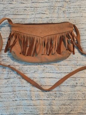 Vintage Suede Fringe Crossbody Bag - Tan